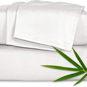 Pure Bamboo King Bed Sheet Set, Genuine 100% Organic Viscose Derived from Bamboo, Luxuriously Soft & Cooling, Double Stitching, Lifetime Quality Promise (King, White)